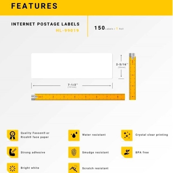 4 Rolls DYMO 99019 Internet Postage Labels 2-5/16" x 7-1/2"  150 Labels Per Roll - Picture 2 of 9
